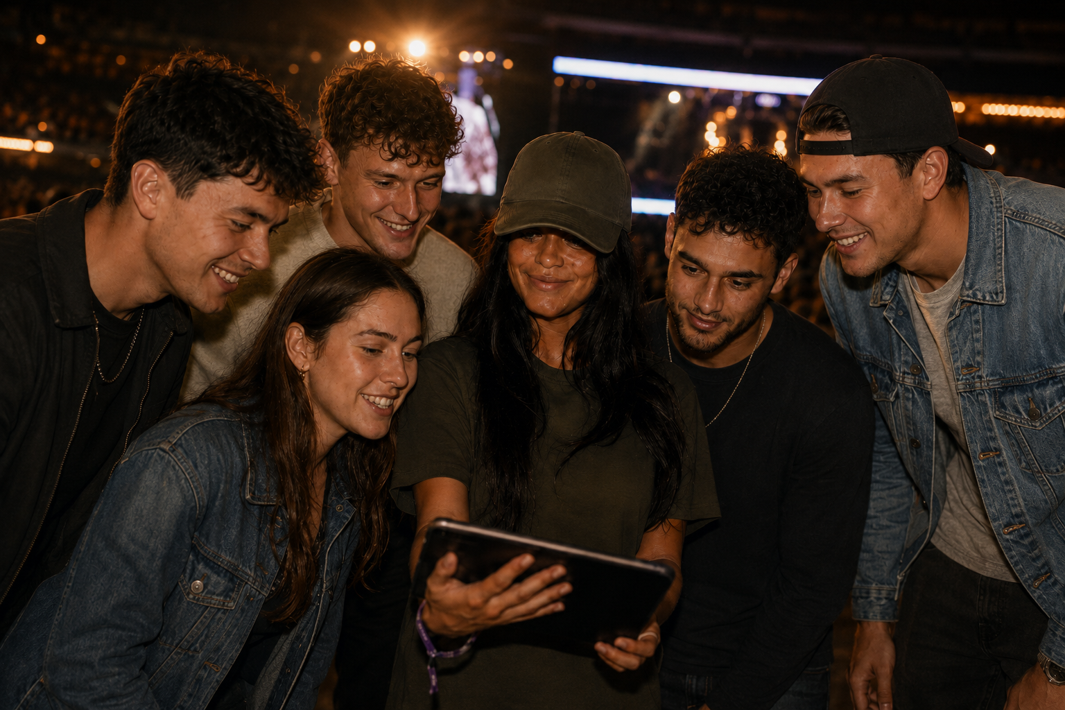 Brand ambassadors engaging an audience member at a live event with an iPad